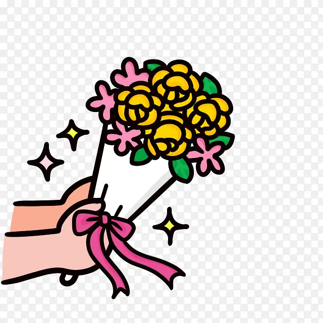 卡通手里拿着鲜花求婚