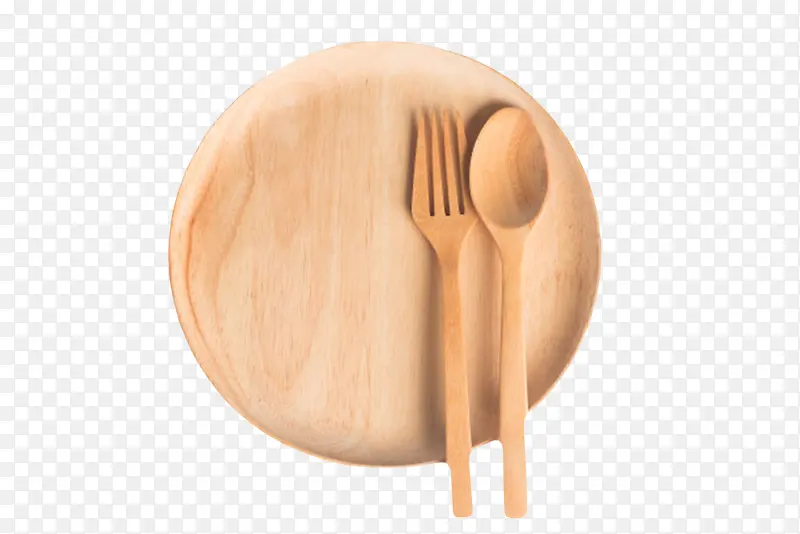 棕色木质纹理木圆盘和木勺子实物