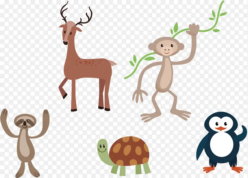 大自然小动物小鹿猴子等矢量图