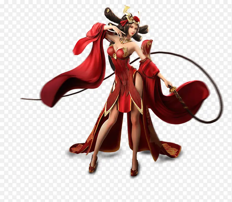 使鞭子的红衣美女古风手绘