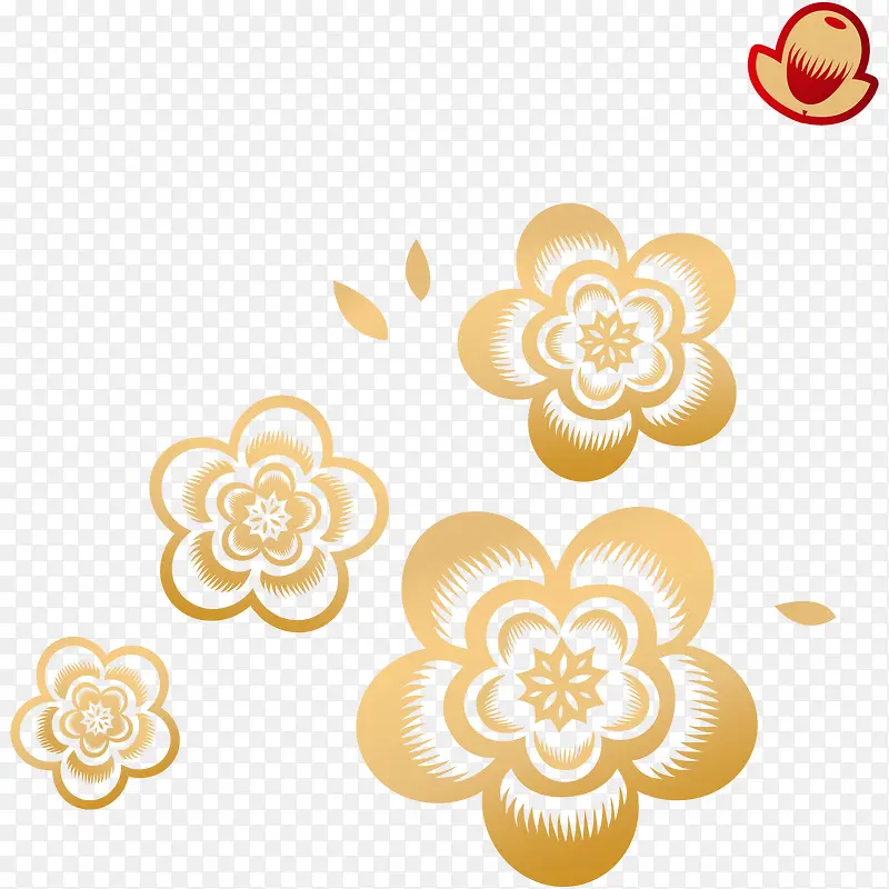 矢量金色鲜花剪纸素材