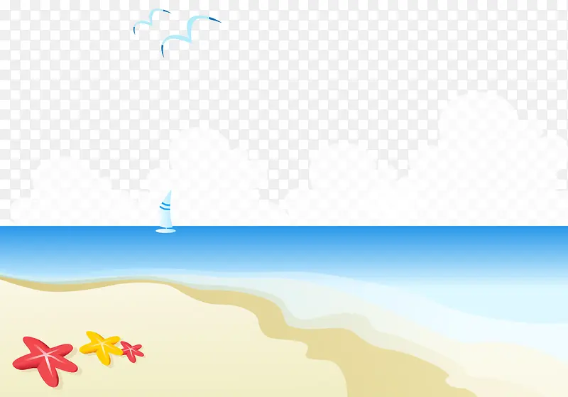 卡通手绘蓝色海水沙滩海星