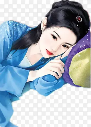 蓝衣睡姿美女古风立绘