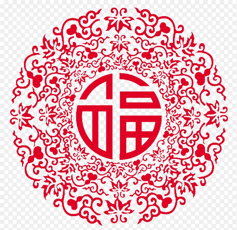 红色春节福字花纹素材