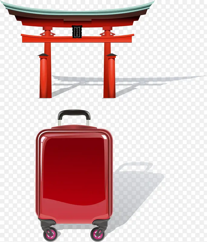 矢量手绘红色大门和行李箱