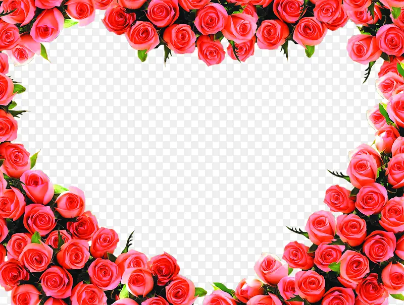 红色鲜花玫瑰爱心边框