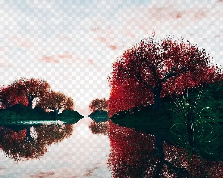 河水红色树背景