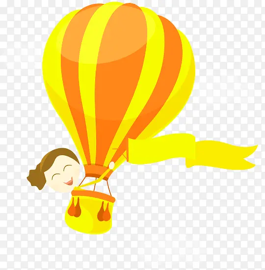 黄色卡通热气球女孩装饰图案