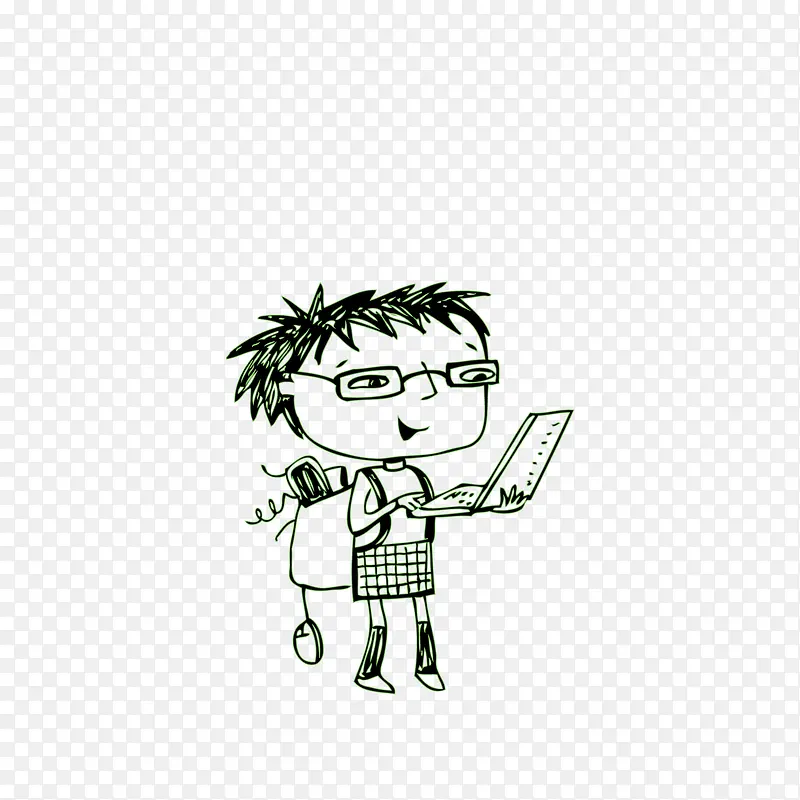 手绘卡通读书人矢量图