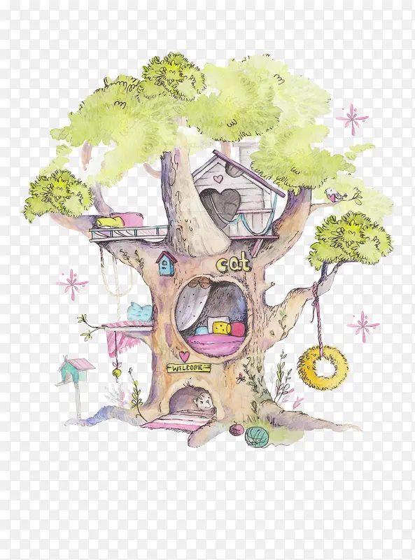 卡通小树房子