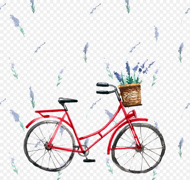 水彩风薰衣草和自行车