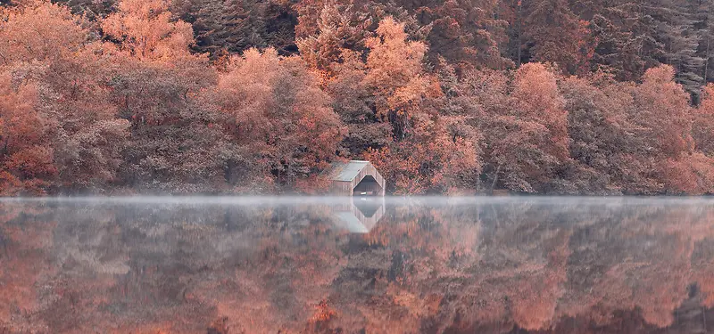 河流房子树林背景