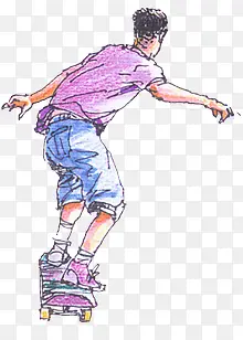 高清创意手绘漫画玩滑板的小男孩