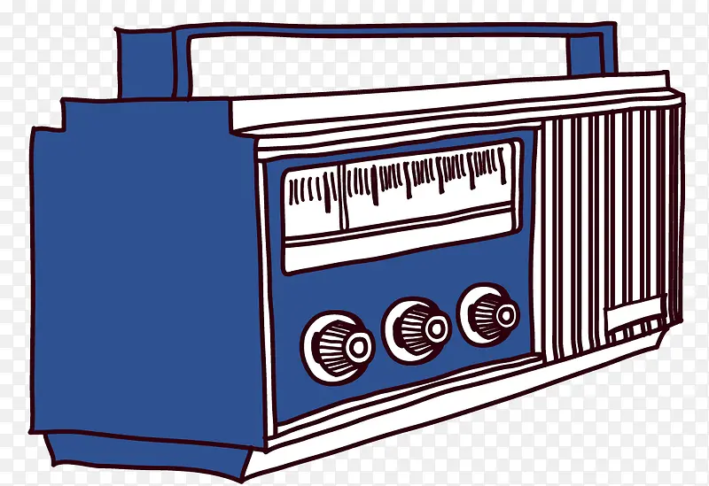 矢量蓝色手绘收音机