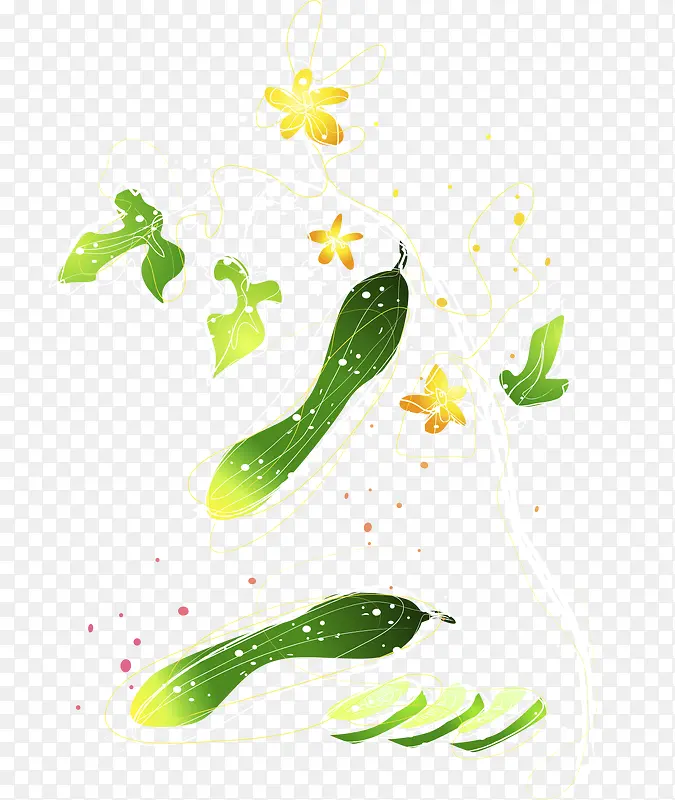 矢量手绘绿色黄色花瓣黄瓜插画
