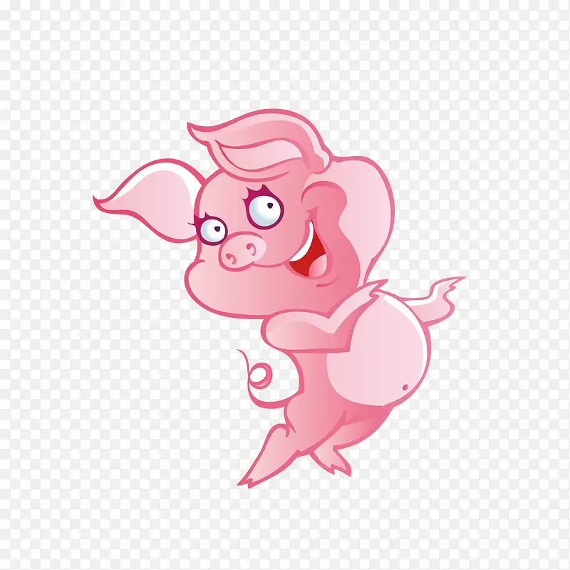 矢量手绘动物粉色小猪