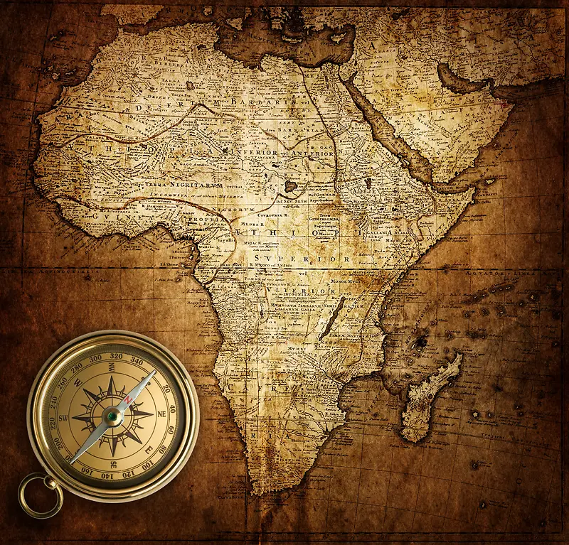 非洲地图与指南针