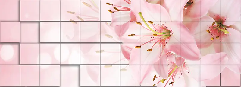 百合花粉色电视墙背景banner　