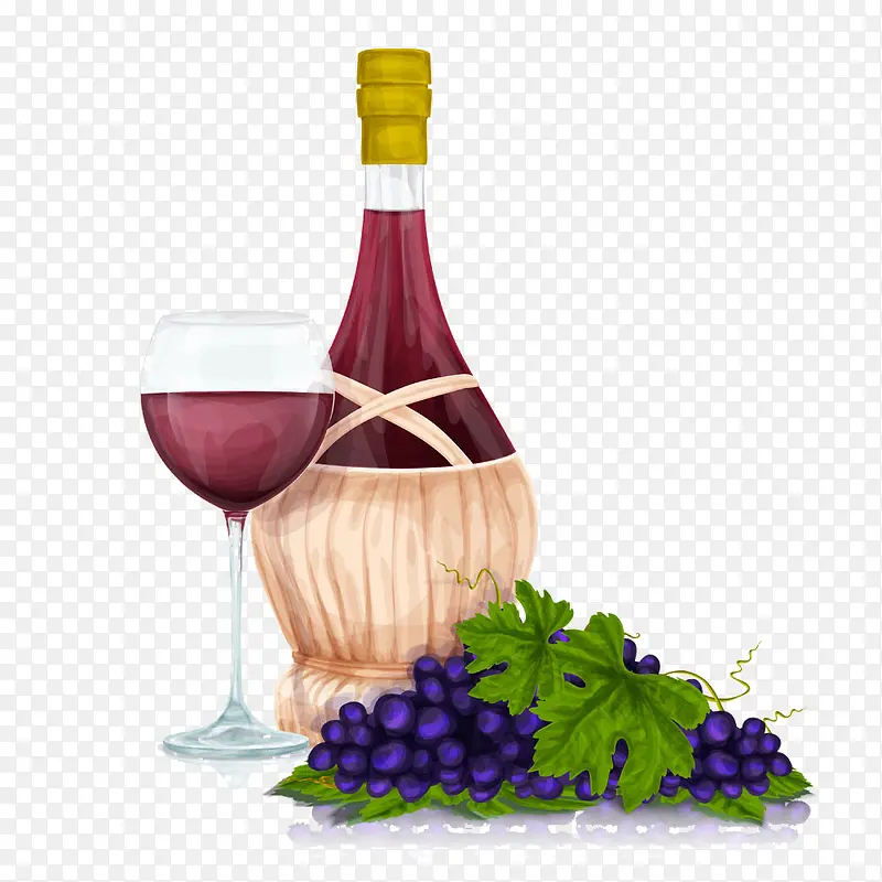 美味葡萄酒和葡萄插画图片
