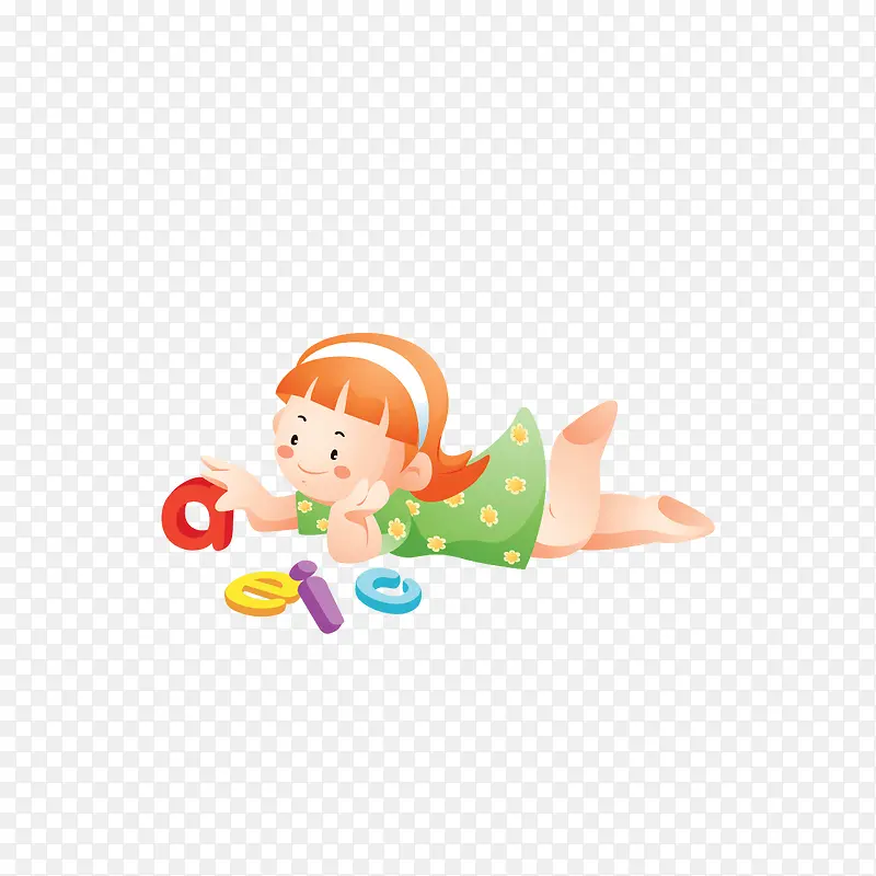 趴着玩字母的小女孩