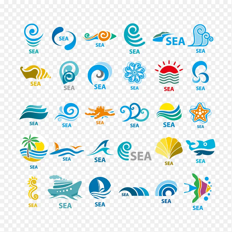 海洋标签设计元素矢量图
