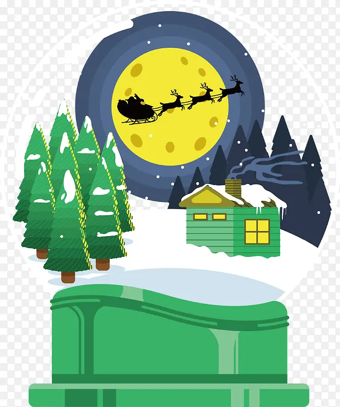 绿色圣诞夜雪橇车水晶球