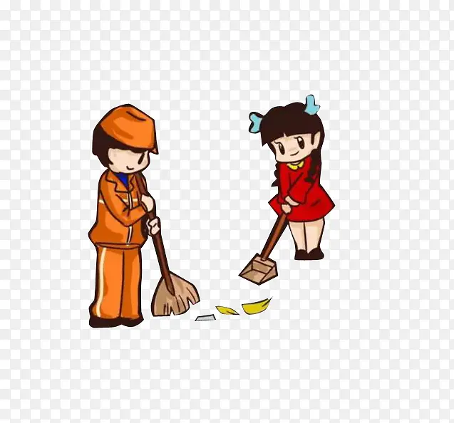打扫卫生的环卫工和小朋友
