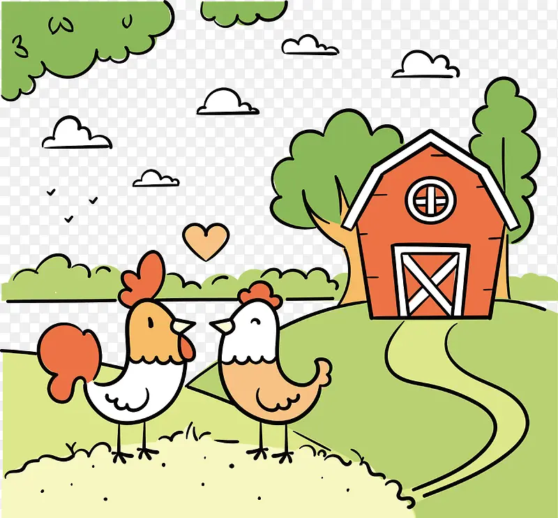 卡通儿童画养鸡场
