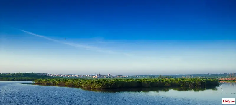 水面上的绿色小岛海报背景