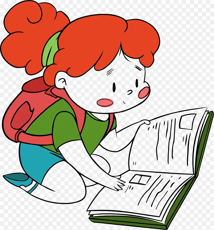 可爱卡通读书女孩