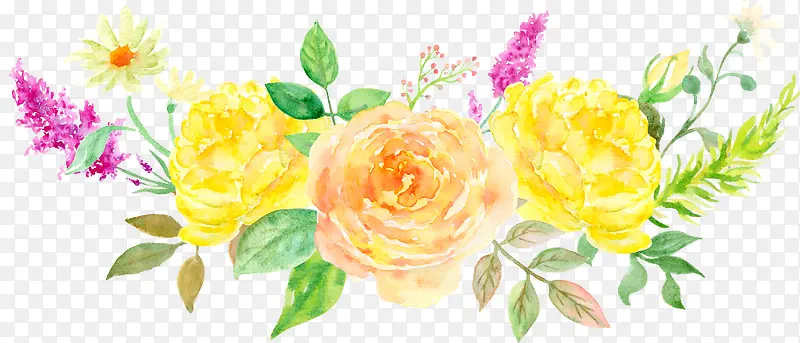 黄色花手绘花卉图案牡丹花开