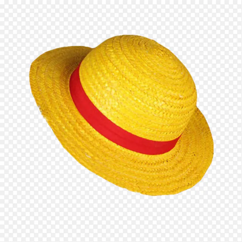 黄色红条编织草帽