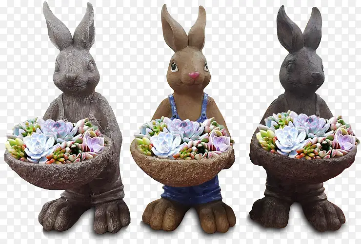 三个小兔花盆素材