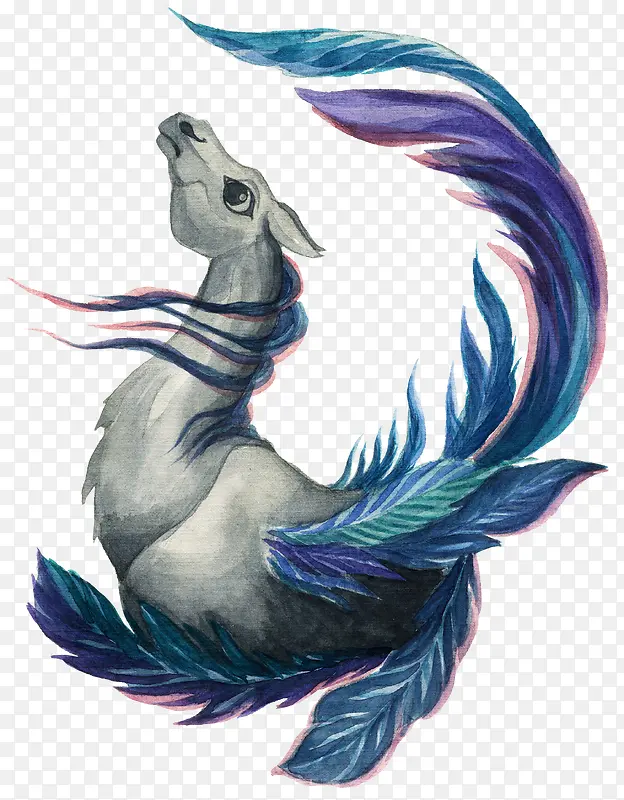 水彩神兽插画素材库