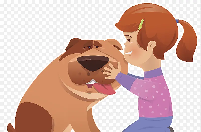 卡通人物插图小女孩与大狗