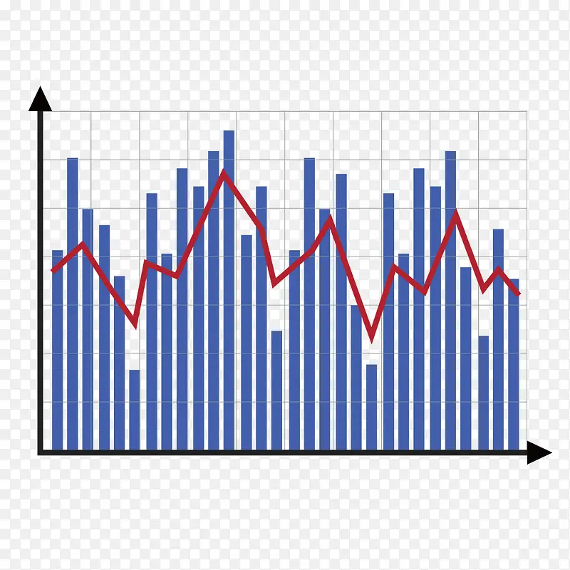 矢量蓝色柱形坐标折线线型图