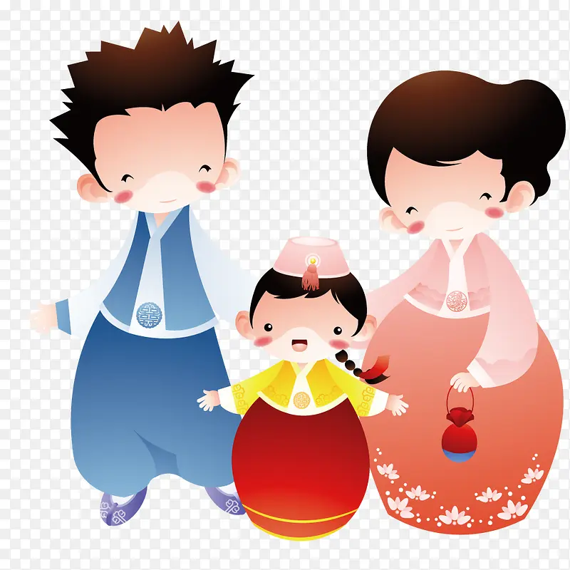 穿着和服的一家人