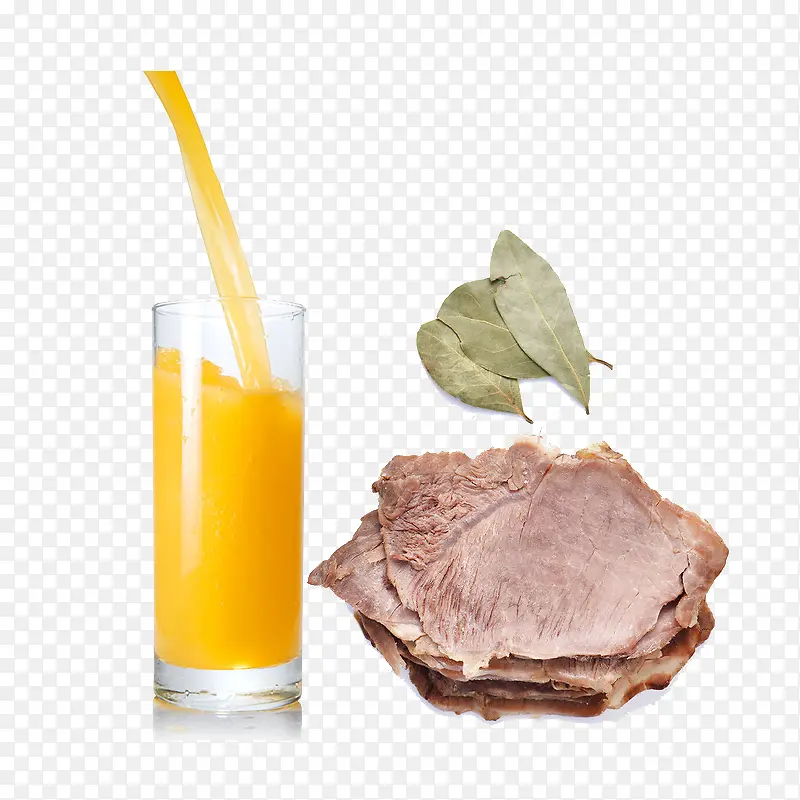 橙汁和肉片