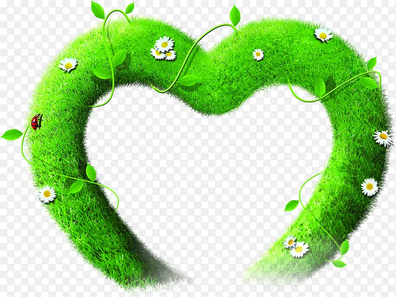 创意手绘合成绿色的爱心形状藤蔓造型
