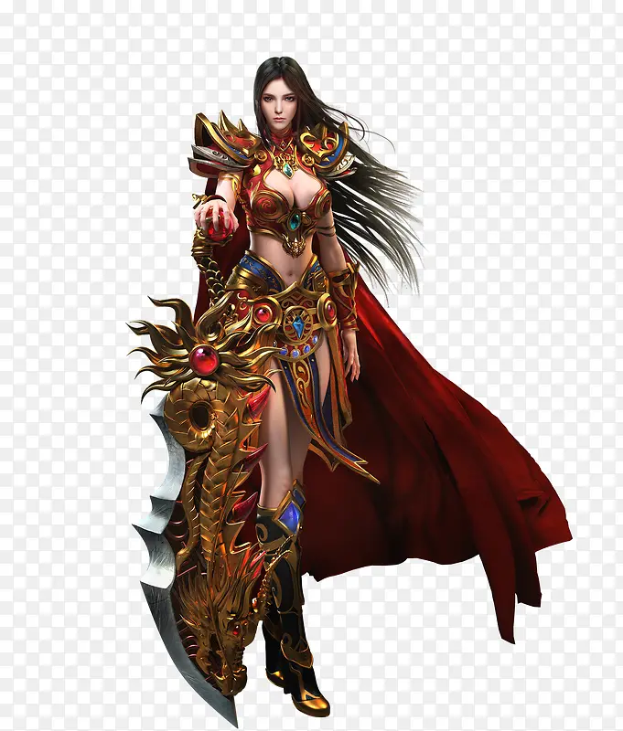 红色古风游戏披风美女