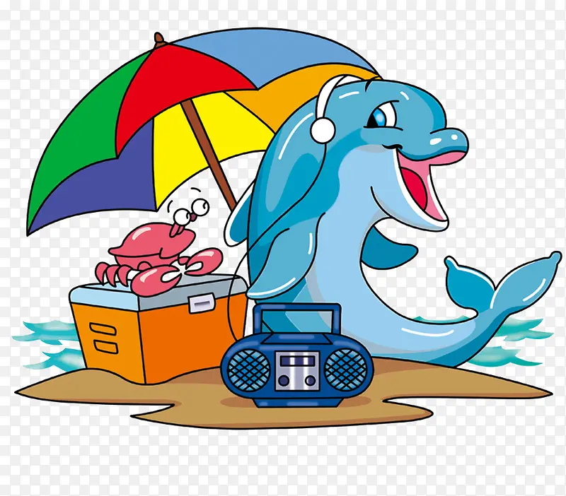 卡通海豚与螃蟹
