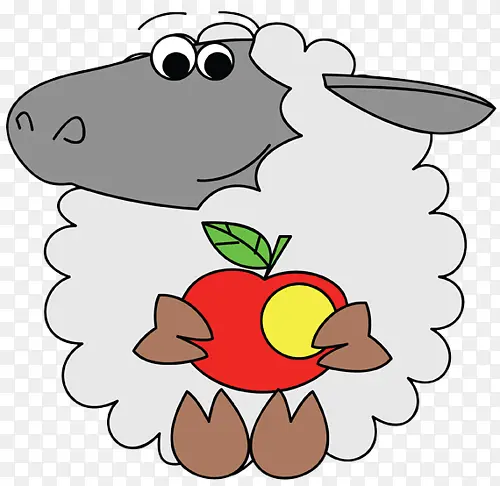 卡通拿着苹果的绵羊