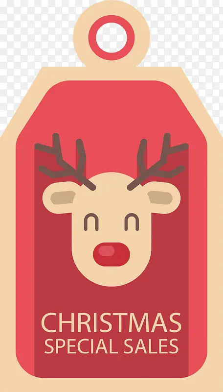 圣诞节红色卡通驯鹿促销标签