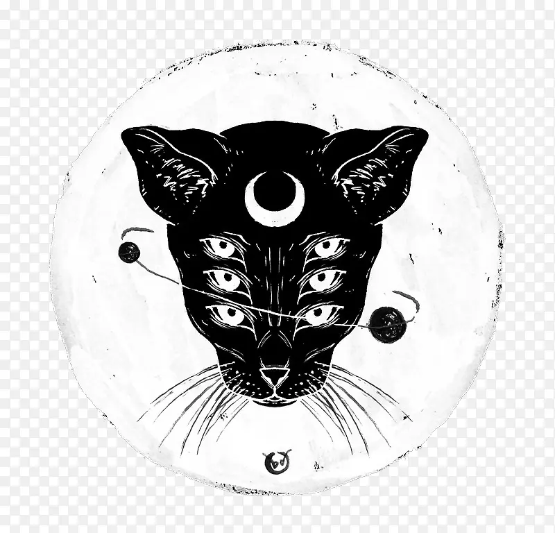 手绘六眼月亮黑猫