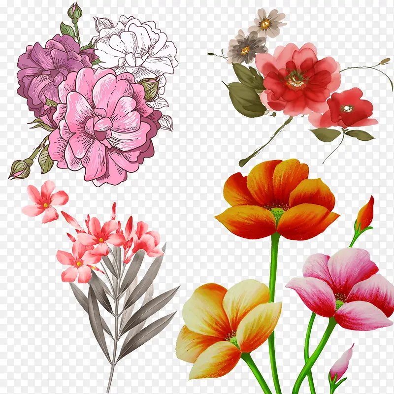 油彩手绘花束