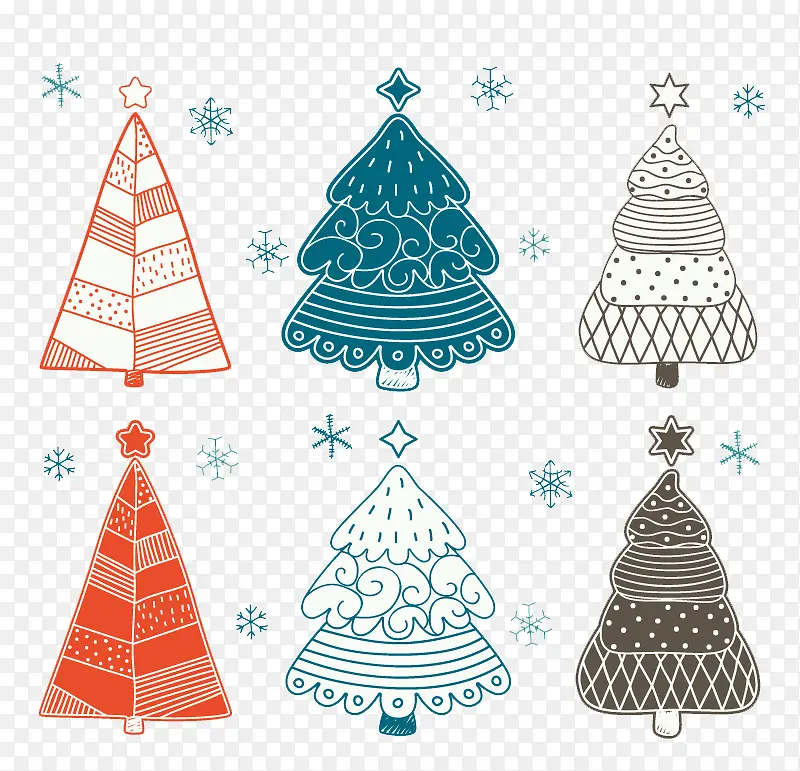 6款彩绘圣诞树设计矢量素材
