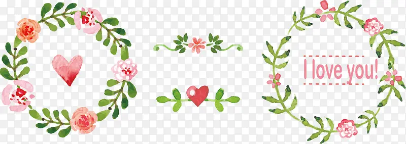 矢量手绘两个花环和植物装饰