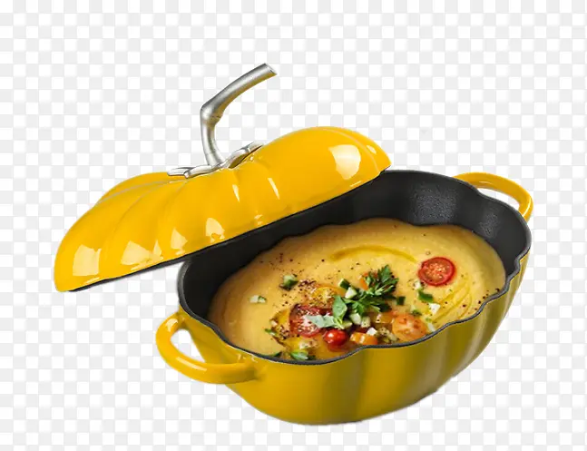 黄色的番茄铸铁锅鸡汤