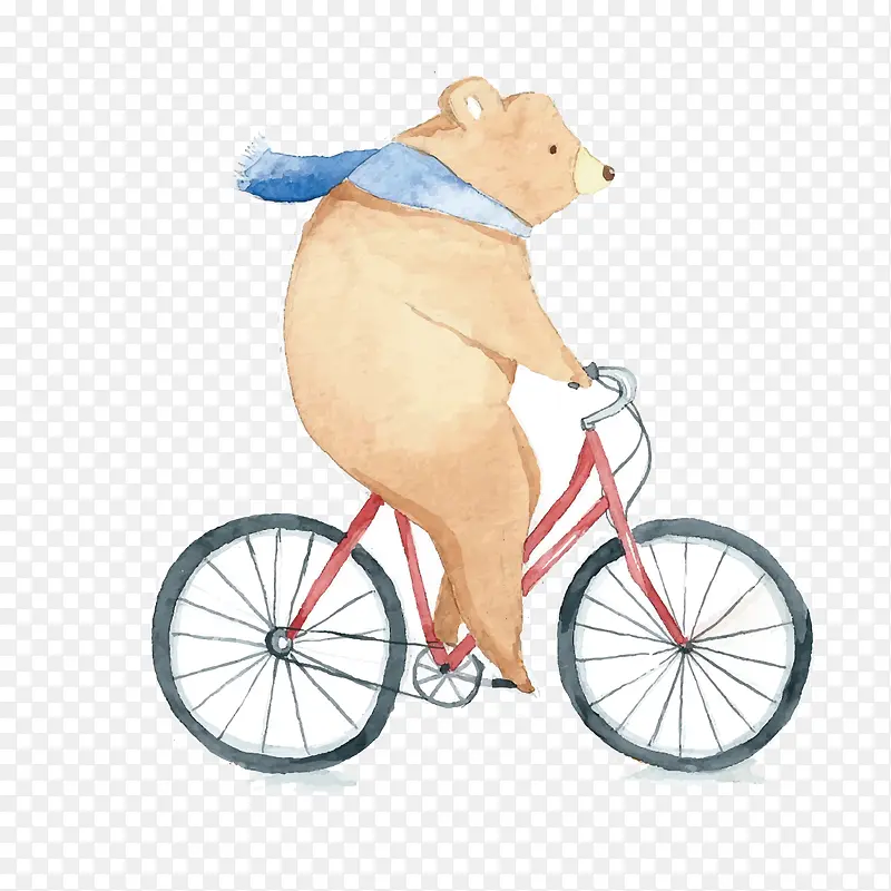 手绘骑自行车的小熊