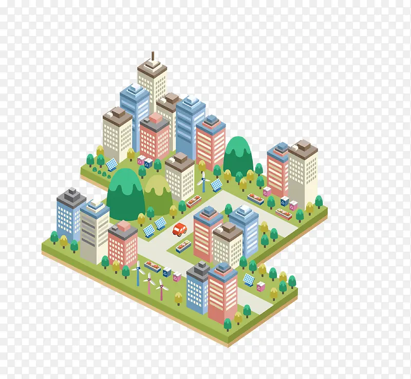 等距城市建筑插画